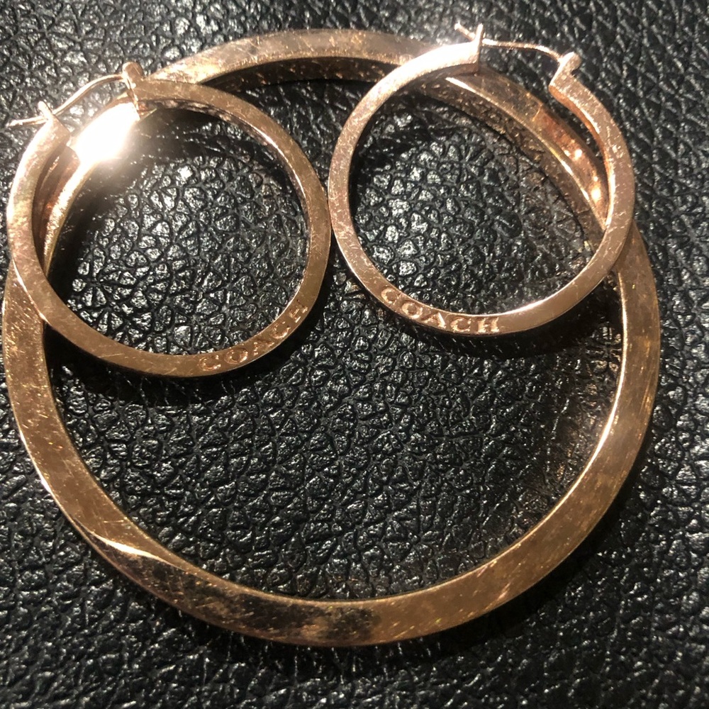 Coach Rose Gold Hoop Earrings and Rose gold Coach Bracelet.